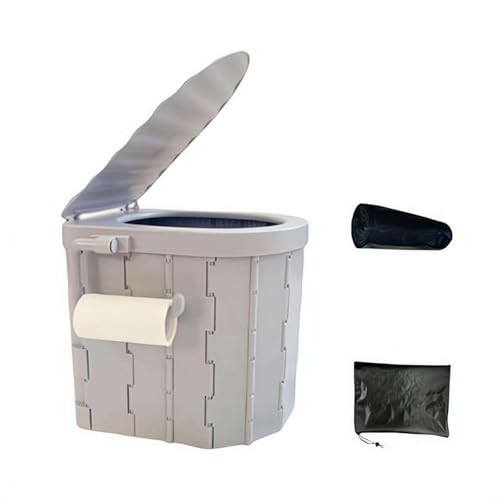 Portable Foldable Toilet with 12 Waste Bags & Solidifier Packs, Emergency Sanitation Toilet for Outdoor Camping Hiking Disaster Preparedness Construction Home Healthcare (Gray)