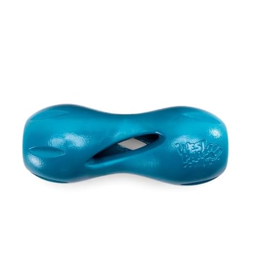West Paw Qwizl Durable Zogoflex Dog Puzzle Toy for Mental Stimulation, and Enrichment - Treat Dispensing for Bully Sticks and Dental Sticks - Dishwasher Safe - Made in USA - Small - River