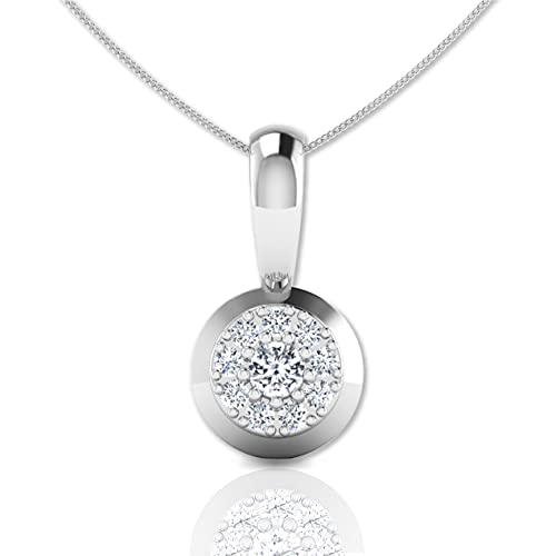 Image of LORDS JEWELS Women’s Diamond Necklace – Genuine 0.09ct Natural Diamond Pendant in 9ct White Gold Pendant with 46cm White Gold Chain - Gift for Her (Cluster)