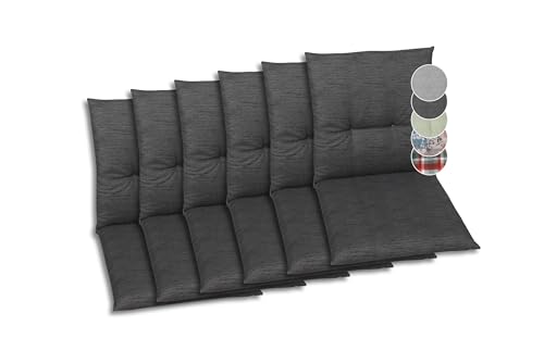 GO-DE Textil Bequeme und attraktive Polsterauflagen für Niederlehner-Gartenstühle (6er-Set, Uni anthrazit, Niederlehner)