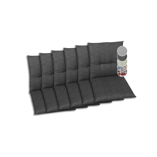 GO-DE Textil Bequeme und attraktive Polsterauflagen für Niederlehner-Gartenstühle (6er-Set, Uni anthrazit, Niederlehner)