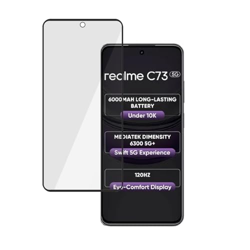 Image of Amazon Brand - Solimo Tempered Glass Screen Protector Compatible with Realme C73 / Realme C75 5G Transparent Protective Film [Clear HD]