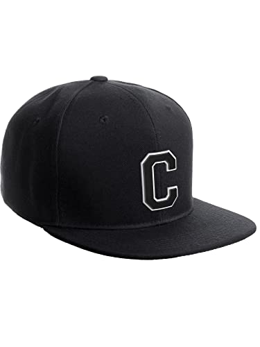 Image of I&W Hatgear Classic Snapback Hat Custom A to Z Initial Raised Letters, Black Cap White Black