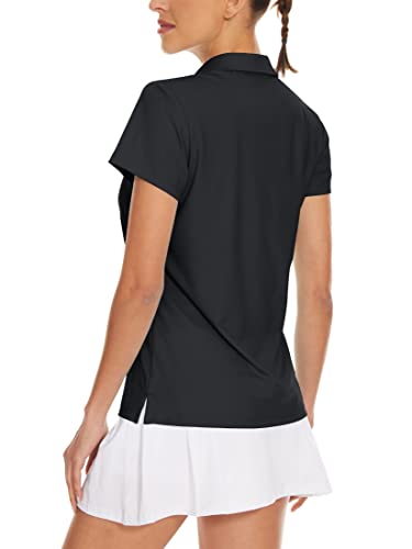 Tacvasen Black Women Polo Shirts Upf 50+ Golf Shirt V Neck Short Sleeve Shirt Sun Protection Collared Shirt For Work Quick Dry, S #TOP1