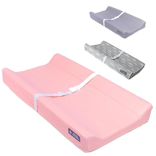 Image of Baby Diaper Changing Pad Soft, Waterproof Changing Pad, Non-Slip Bottom, Safety Straps & Ergonomic Contoured Design - Wipeable Changing Pad Cover Standard Size (31.5"x16") Changing Tables & Dressers