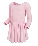 Magic Town Long Sleeve Leotards Dance Dress for Girls Toddler Leotard Ballet Skirt (10-12,Pink)