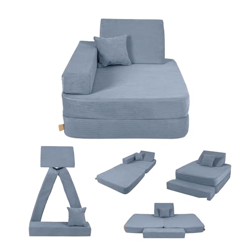 Angelove Kindersessel - Kindercouch für Kinderzimmer, Faltbare Kindersessel ab 1 Jahr und Spielmatratze, Bequemer und Multifunktionaler Kinder Sessel, Cord, Türkis