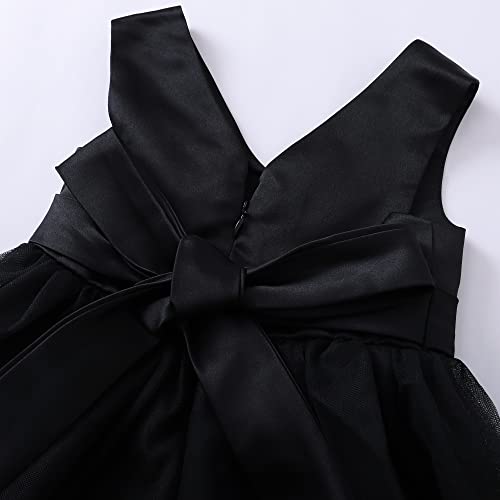 Tentide Baby Girl Black Dress Wedding Sleeveless V Neck A-Line Bridesmaid Party Dresses Princess Tulle Ball Gown (Black,3-6 Month) #TOP3