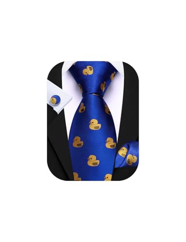 Image of Barry.Wang Fun Animal Ties for Men Designer Handkerchief Cufflink WOVEN Casual Necktie Set Festival