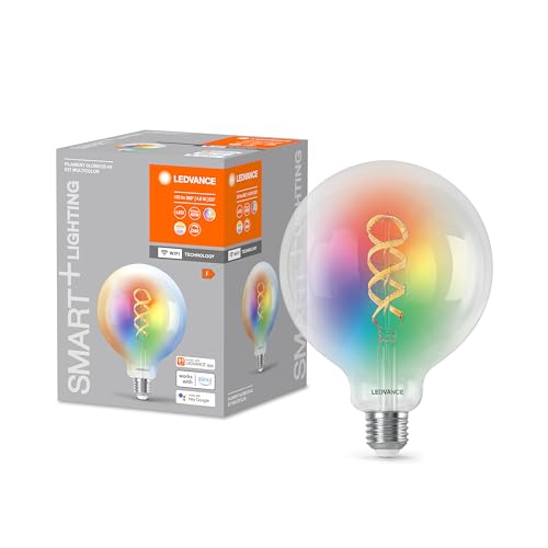 LEDVANCE Lampada LED SMART+ WIFI, vetro chiaro, 4,8 W, 470 lm, forma Globo con diametro 125 mm e attacco E27, colore e luce bianca regolabili, dimmerabile, app o controllo vocale, lunga durata