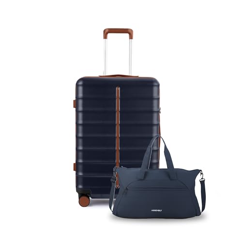 Image of Assembly Polycarbonate Medium Suitcase 24 Inches | Hard-Sided Trolley Bag with Premium Weekender Water Resistant Duffle Bag | 80L + 40L | Blue | Odyssey