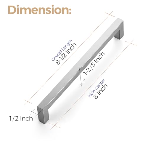 Image of Ravinte 12 Pack 8 Inch Square Kitchen Cabinet Handles Cabinet Pulls Brushed Nickel Drawer Pulls Cupboard Hardware Kitchen for Cupboard Dresser Drawer Handles