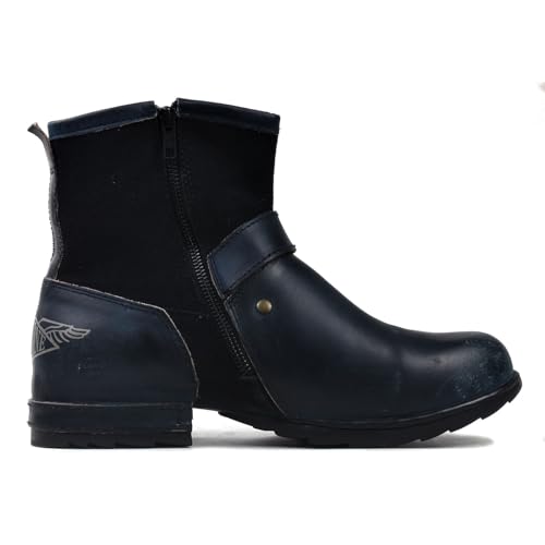 Image of OSSTONE Moto Boots for Men Fashion Zipper-up Leather Chukka Boots Casual Shoes OS-5008-1-BP-US-R Vintage Brown