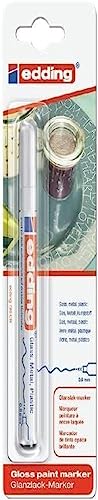 edding 780 marcador de tinta opaca brillante - blanco - 1 rotulador - punta extrafina 0,8 mm - rotulador brillante efecto lacado para vidrio, piedras, madera, plástico, papel - color permanente