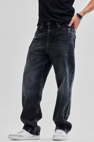 Image of SNITCH Charcoal Grey Plain Loose Fit Jeans