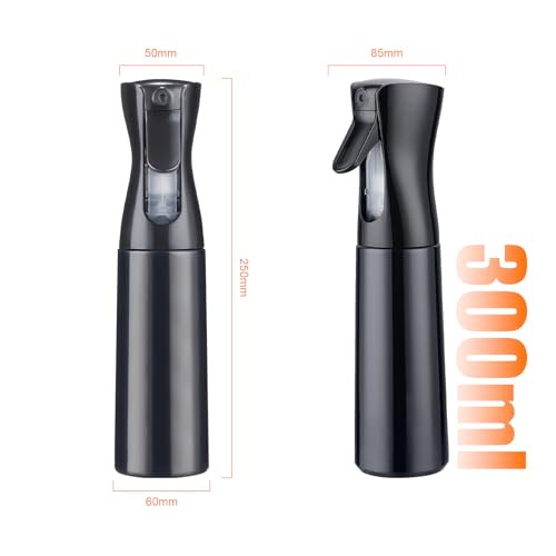GRIFEMA Sprühflasche 300 ml – Ultrafeiner Nebel, 360° Sprühkopf, Ergonomischer Griff, Wiederbefüllbar, BPA-frei, Schwarz, Für Pflanzen, Haar, Küche, GE2001B-300B