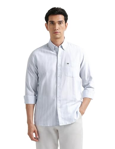 Image of Arrow Striped Slim Fit Mens Casual Shirts - 100% Cotton, Breathable & Comfortable, Full Sleeves Shirts for Men