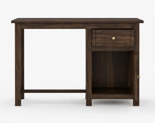 Image of Solid Sheesham Wooden Study Table & Desk with Drawer for Office and Home | Computer Laptop Table | Reading & Writing Desk | Laptop Desk (Walnut D)