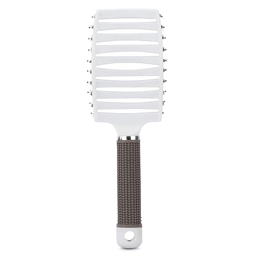 Image of Ultra Hold Vented Curved Boar Bristle Round Hair Brush - Detangler & Styling Hair Brush for Men & Women - Hair Volumizer Round Brush for Hair Patches & Wigs | Anti-Tangle hair brush (White)