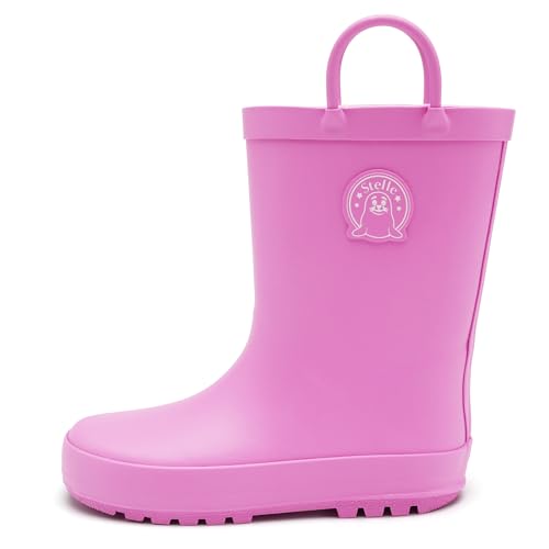 Best Barefoot Rain Boots Kids: Stay Dry & Comfy! 15 Stelle Kids Rain Boots for Boys Girls Waterproof Natural Rubber Toddler Rainboots Easy On Handles Non-Slip Sole(Gumball Pink,10MT)