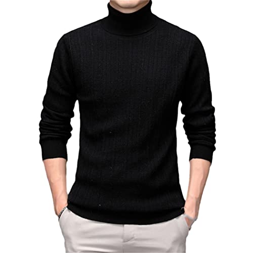 Pull d'hiver épais et chaud à col roulé pour homme pure laine mérinos noir taille S