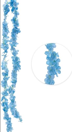 Image of VRB Dec 2 Pcs Artificial Flowers Vine Silk Wisteria Garland Fake Ivy,(6 ft Long) Wedding Decoration Diwali /Ganpati /Christmas Decorations Fake Daisy Floral Vine Silk Hanging Flower for Home (Sky Blue)
