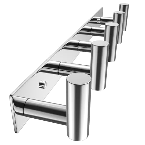 Image of VAEHOLD Hat and Coat Wall Mount Rack - Hooks for Robes, Bags, Keys, and Towels - Bathroom Towel Hanger Organizer (Polished Chrome, inchT inch Shape 5 Hooks 1 Pack)