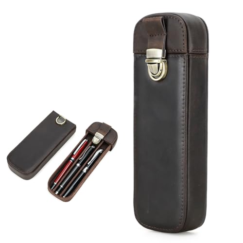 Contacts Genuine Leather Pen Case 3 Slot Pens Holder for Men Vitnage Fountain Pens Pouch Travel Office Stationery Storage Organizer Push Lock