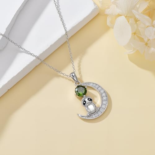 Sloth Necklace for Women 925 Sterling Silver Cute Sloth in Moon with Natural Round Cut Peridot Pendant Necklace3