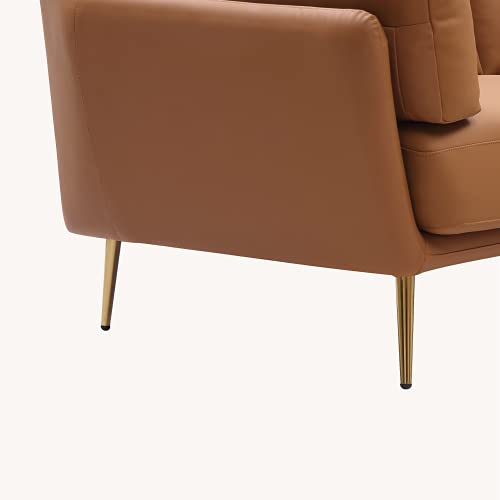 Acanva Mid-Century Modern 3-Seat Living Room Couch, Genuine Leather Sofa, Glazed Ginger #TOP6