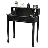 Giantex Writing Desk with 4 Drawers, Removable Floating Organizer 2-Tier Mission Home Computer Vanity Desk for Apartment Small Space (Black)