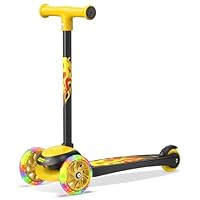 3 Wheel Scooter for Kids, Smooth Light Up LED Front Wheels, Wide Anti Slip Deck, Rear Foot Brake, Easy Lean to Steer Maneuvering, Indoor & Outdoor Ride On Toys for Ages 2 Up, Fire Theme Color