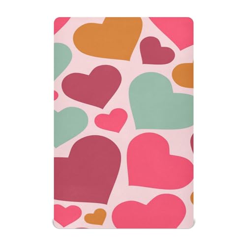 Moudou Valentine's Day Love Heart Playard Sheet for Boy Girls, Soft Breathable Fitted Toddler Sheet for Standard Playard Bed Mattress, 39 x 27 x 5 Inch