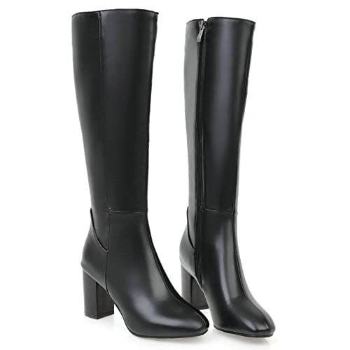 Caradise Womens Faux Suede Zip Chunky Heel Knee High Heeled Boots4