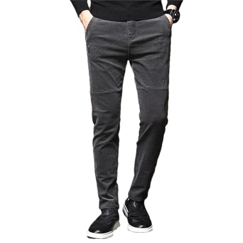Winter Fleece Warm Corduroy Pants Men Business Slim Fit Stretch Thicken Gray EN8 Fluff Casual Trousers Male