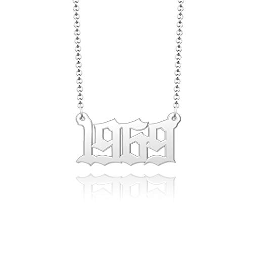 CoolJewelry Birth Year Number Necklace Semi-Customized Lucky Number Nameplate 925 Sterling Silver Jewelry Birthday Gift
