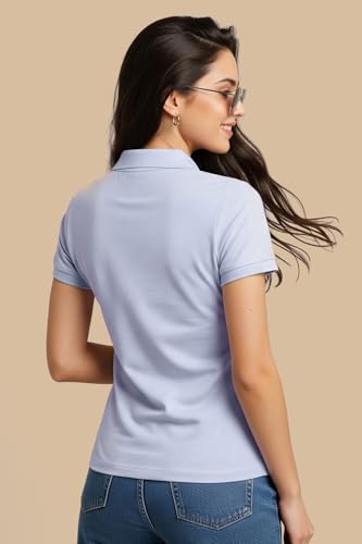 Image of JUNEBERRY Pure Cotton Regular Fit Plain Solid Classic Polo Collar Half Sleeve T-Shirt for Women (Colors: Olive, Maroon, Navy, Black, Green & Orange)