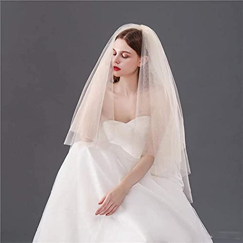 Aularso 2-Tier Wedding Veil For Brides Champagne Short Veils Fingertip Length Simple Bridal Veils With Comb Cut Edge Hair Accessories Soft Tulle Veil (Champagne) #TOP2