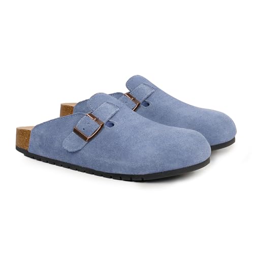 Evellyhootd Women's Men's Suede Clogs Leather Mules Cork Footbed Sandals Comf...