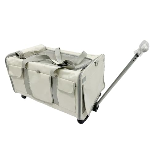 ペットトロリーケース、ペットキャリーケース、犬用旅行バッグ、大容量、折りたたみ式、四方通気性、細かいメッシュ、軽量で持ち運び可能、猫や犬の持ち運びに適しており、車輪付きで押したり引いたりでき、ペットとの旅行、家や買い物に適しています (オフホワイト,60*