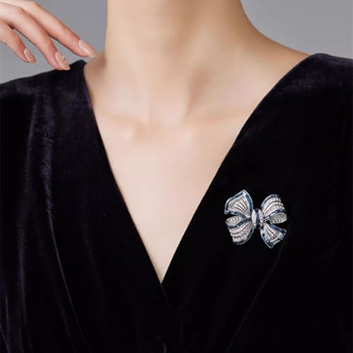 Image of Bow Brooches for Women Elegant Crystal Bowknot Brooch Pin Beautiful Lapel Pins Dress Suit Shirt Sweater Ceremony Clothes Accessories Jewlery for Mom Wife(Stlye E)