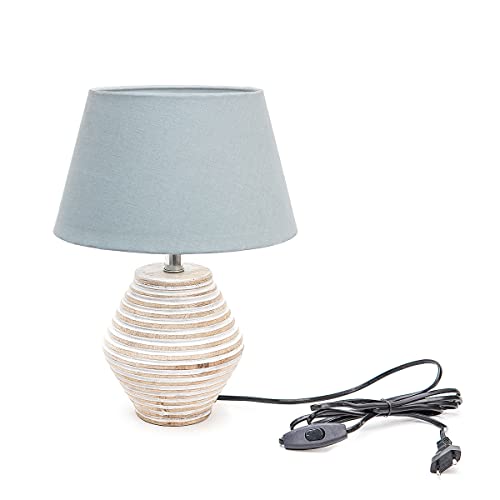 Image of PineCraft International Atury Table Lamp with Shade Night Lamp for Living Room, Study Room, Bedroom & Home Decor Gift Item 14 inch Height Wooden Study Lamp with Grey Shade