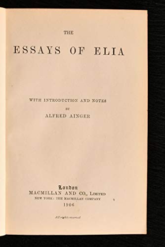 The Essays of Elia B00LI7WAMU Book Cover