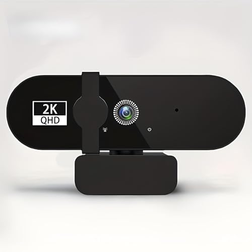 Genérico Webcam PC 2K QHD con Enfoque Automático y Tapa de Privacidad - Cámara Web USB con Micrófono Estéreo Dual y Cancelación de Ruido. para Videollamadas, Streaming, Zoom, Teams, Skype (Negro)