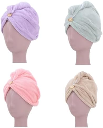 Kit 4 Toucas Toalhas Cabelo Touca Mágica Seca Rápido Antifrizz To...