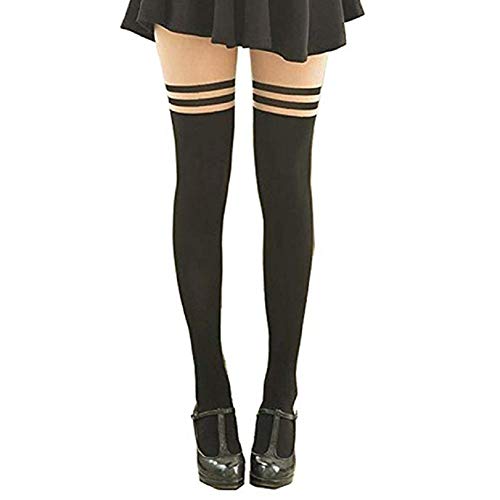 Westeng Halterlose Strümpfe Samt Strumpfhose Knie Socken Elastizität Stockings Schwarze Streifen Cover