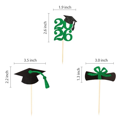 Image of 2026 Green Glitter Graduation Cupcake Topper