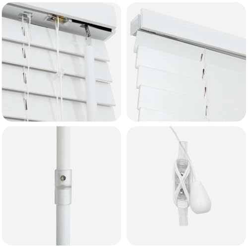 Persiana de madera blanca premium en paulownia maciza con lamas de 35 mm para pared o techo 6