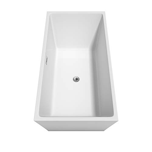 Sara 63 Inch Freestanding Bathtub In White With Polished Chrome Drain And Overflow Trim #TOP3