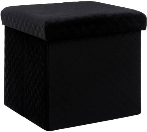 Avilia Pouf Cubo Poggiapiedi Sgabello Contenitore Pieghevole in Lino Imbottito, Nero, 31x31 cm